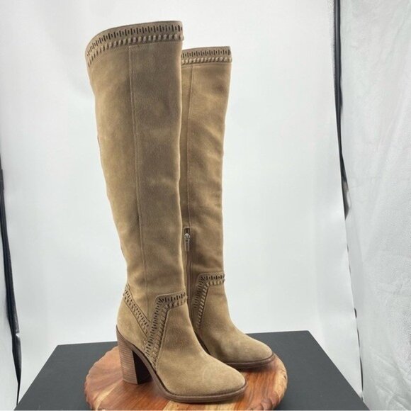 Vince Camuto Madolee over the knee Boots taupe tan natural neutral suede Sz 7 - Picture 1 of 12